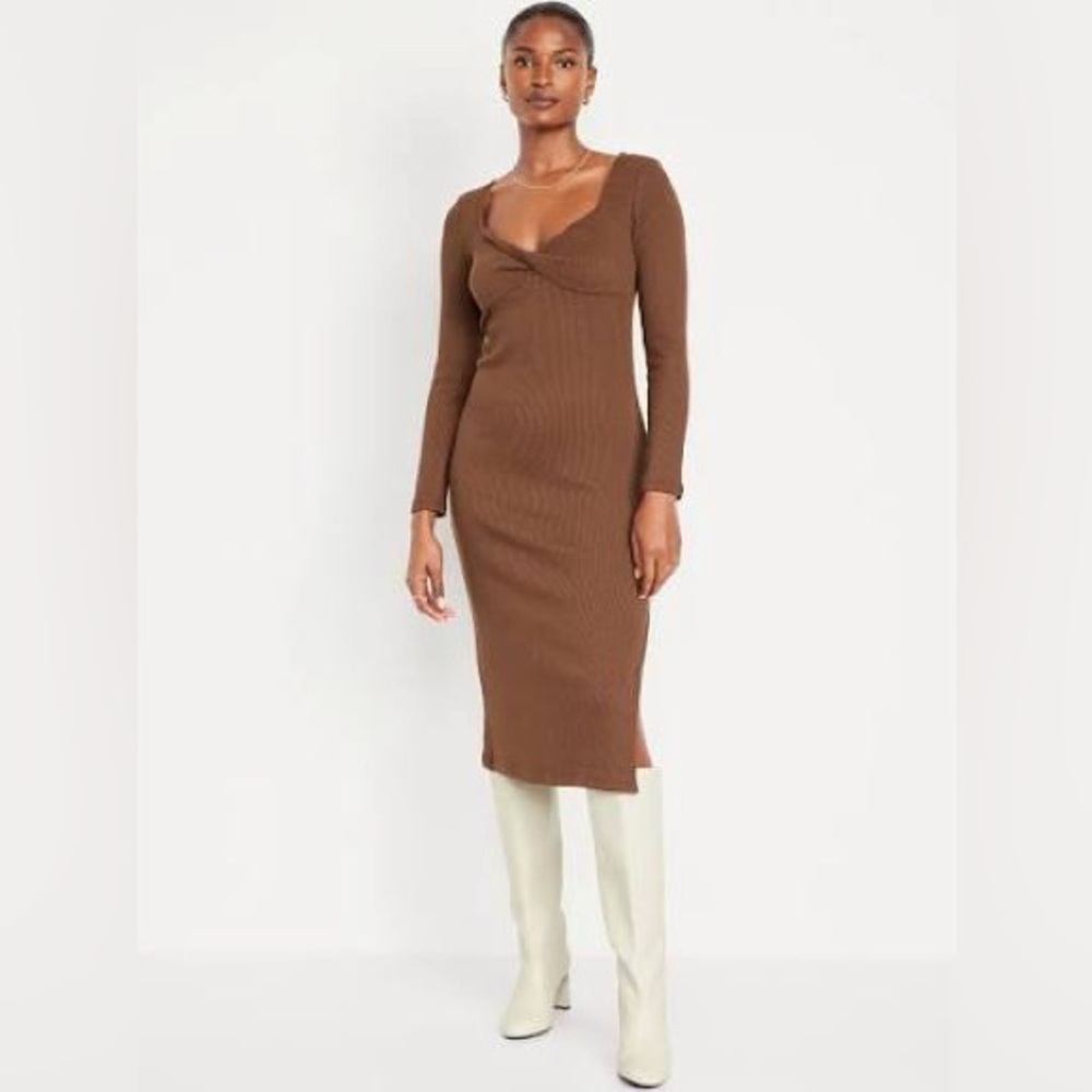 Old Navy Fitted Twist-Front Rib-Knot Midi Dress